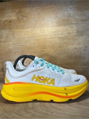 Hoka One One Bondi 9 Womens Size 8.5 Running Shoes Sneakers White Yellow